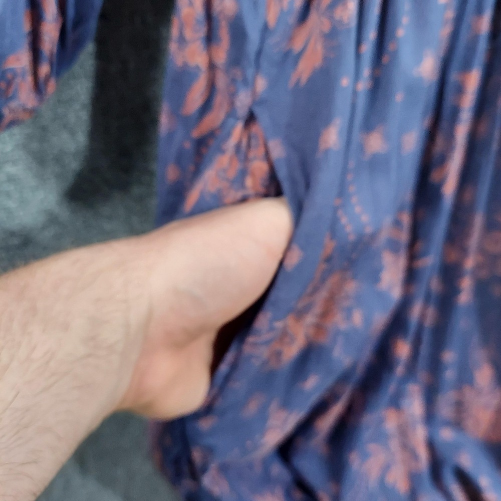 Free People Dress Womens Large Blue Floral Maxi Long Sleeve Boho Peasant Pockets - Picture 2 of 14